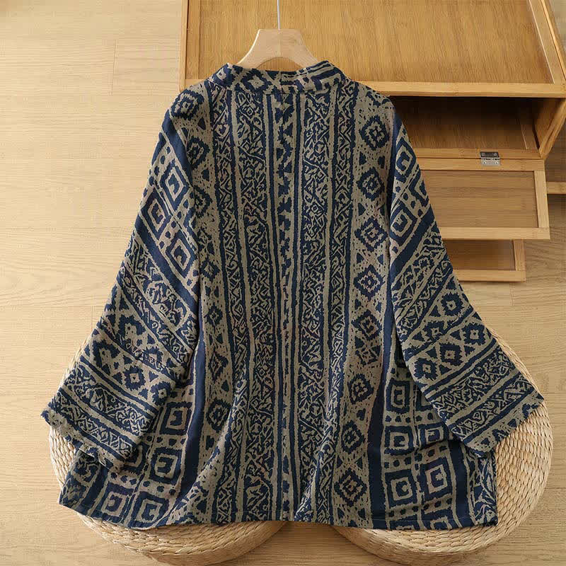 Buddha Stones Lässiger, offener Kimono im Vintage-Stil mit geometrischem Muster und Tasche für Damen, Frühlingslauge. - image 1