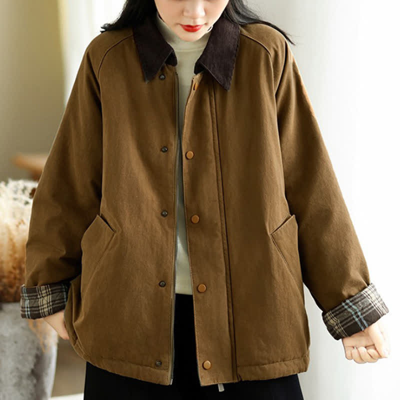 Buddha Stones Lässige, klassische Damenjacke mit Taschen für Herbst und Winter - image 2