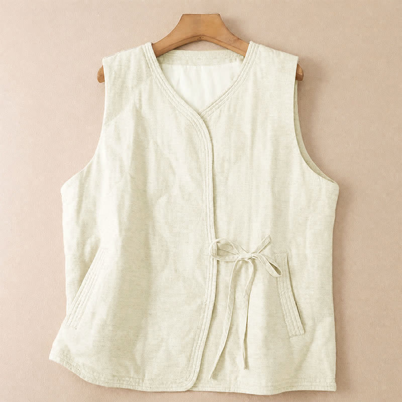 Buddha Stones Lässiges, minimalistisches Tanktop mit Kordelzug und Taschen für Damen, Herbst/Winter - Beige - US8-10, UK/AU12-14, EU40-42 (2XL) - image 0