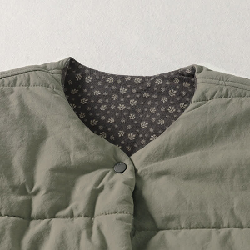 Buddha Stones Lässiges, winterliches Vintage-Tanktop mit Knopfleiste und Blumenmuster für Damen, inklusive Taschen - image 1