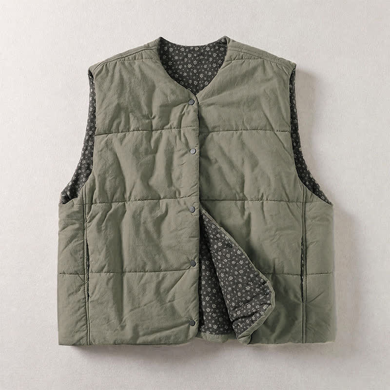 Buddha Stones Lässiges, winterliches Vintage-Tanktop mit Knopfleiste und Blumenmuster für Damen, inklusive Taschen - Dunkelkhaki - US 8-10, UK/AU 12-14, EU 40-42 (2XL) - image 0
