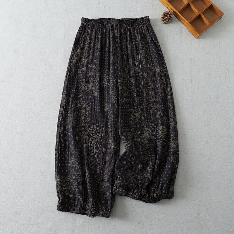 Buddha Stones Frühling/Sommer Vintage Boho Blumenmuster Cropped Hose Damen Haremshose mit Taschen - Schwarz - US8-10, UK/AU12-14, EU40-42 (2XL) - image 2