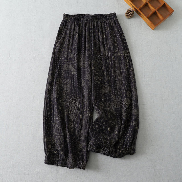 Buddha Stones Frühling/Sommer Vintage Boho Blumenmuster Cropped Hose Damen Haremshose mit Taschen - Schwarz - US8-10, UK/AU12-14, EU40-42 (2XL) - image 2