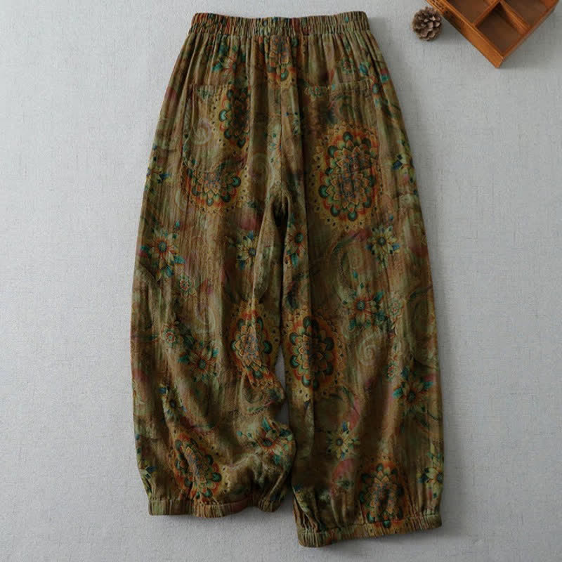 Buddha Stones Frühling/Sommer Vintage Boho Blumenmuster Cropped Hose Damen Haremshose mit Taschen - image 1