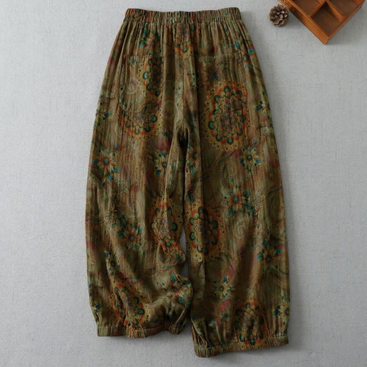 Buddha Stones Frühling/Sommer Vintage Boho Blumenmuster Cropped Hose Damen Haremshose mit Taschen - image 1