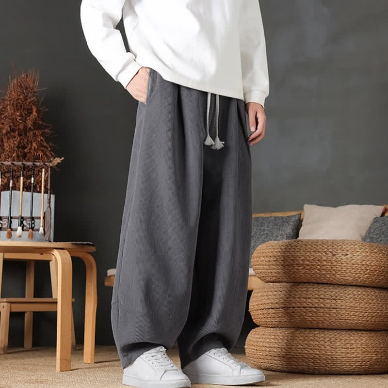 Buddha Stones Herbst/Winter Vintage Casual Einfarbige Knöchelhose Cord Herren Haremshose mit Taschen - image 1
