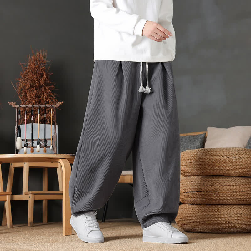 Buddha Stones Herbst/Winter Vintage Casual Einfarbige Knöchelhose Cord Herren Haremshose mit Taschen - Grau - US/UK/AU46, EU56 (5XL) - image 0