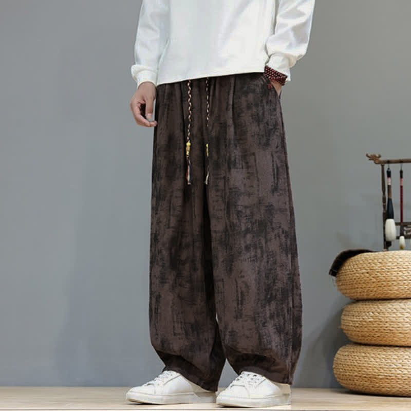 Buddha Stones Lässige Vintage-Haremshose mit Kordelzug und abstraktem Batikmuster für Frühling und Herbst, aus Cord, mit Taschen - image 1