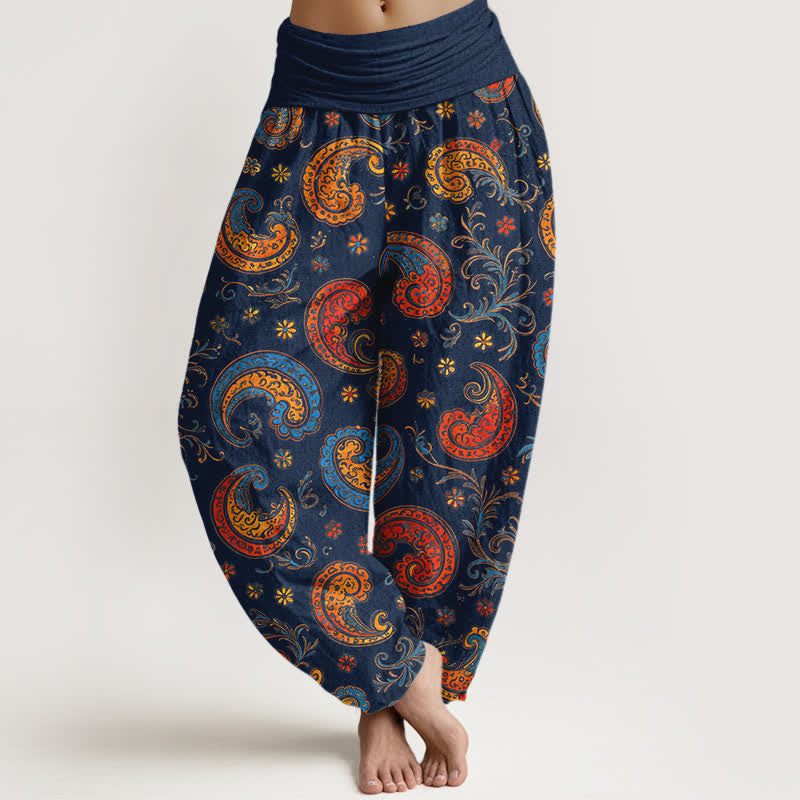 Buddha Stones Baumwoll-Haremshose mit exotischem Paisley-Muster und elastischem Bund für Damen - Mitternachtsblau - US16, UK/AU20, EU48 (3XL) - image 0