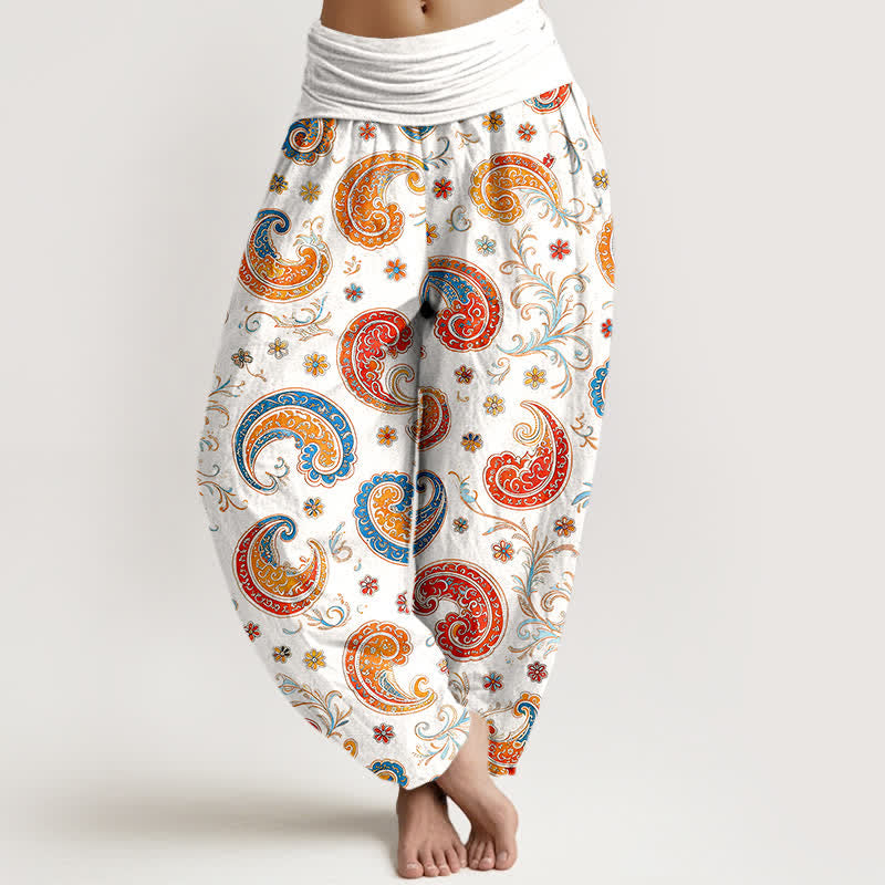 Buddha Stones Baumwoll-Haremshose mit exotischem Paisley-Muster und elastischem Bund für Damen - Weiß - US16, UK/AU20, EU48 (3XL) - image 5