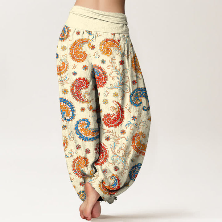 Buddha Stones Baumwoll-Haremshose mit exotischem Paisley-Muster und elastischem Bund für Damen - image 9