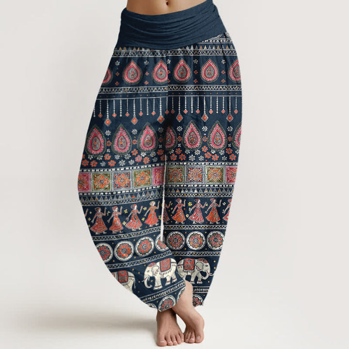 Buddha Stones Baumwoll-Haremshose mit exotischem geometrischem Elefantenmuster und elastischem Bund für Damen - Mitternachtsblau - US16, UK/AU20, EU48 (3XL) - image 5