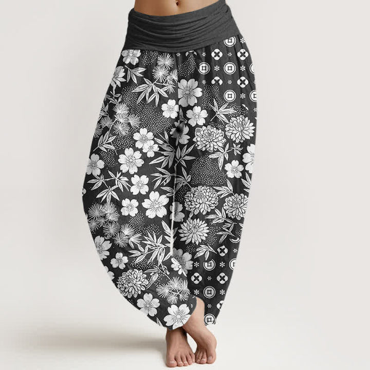 Buddha Stones Baumwoll-Haremshose mit böhmischem Blumen- und Münzmuster, elastischem Bund und geometrischem Design - Schwarz - US16, UK/AU20, EU48 (3XL) - image 5