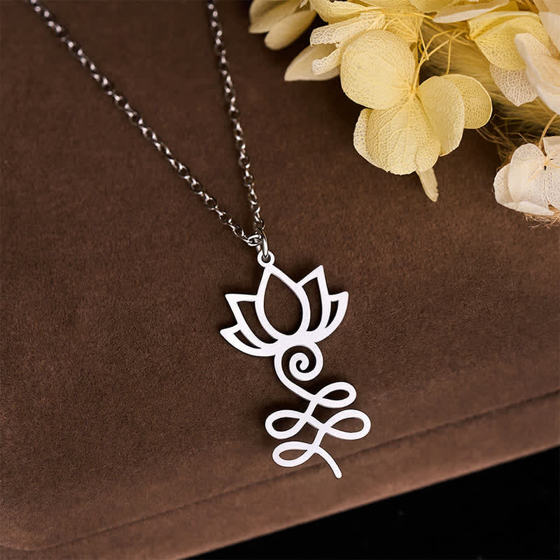 Buddha Stones Minimalistische Lotus-Anhänger-Halskette aus Titanstahl – Symbol der Erleuchtung - image 1