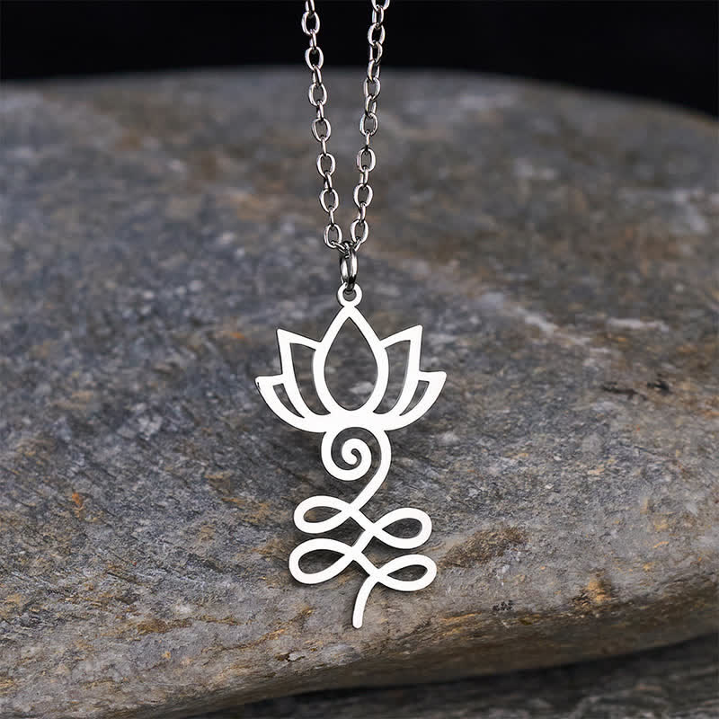 Buddha Stones Minimalistische Lotus-Anhänger-Halskette aus Titanstahl – Symbol der Erleuchtung - Silber - image 0