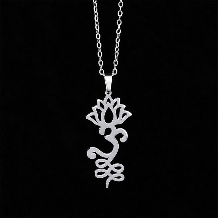 Buddha Stones Schutzkette mit durchbrochenem Lotus-Anhänger aus Titanstahl - image 2