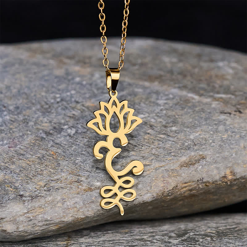 Buddha Stones Schutzkette mit durchbrochenem Lotus-Anhänger aus Titanstahl - Gold - image 7