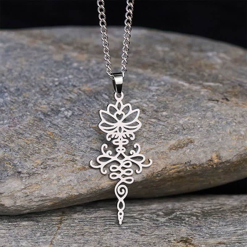 Buddha Stones Moderne Lotus-Halskette aus Titanstahl – Langlebigkeit und Erleuchtung - Silber - image 0