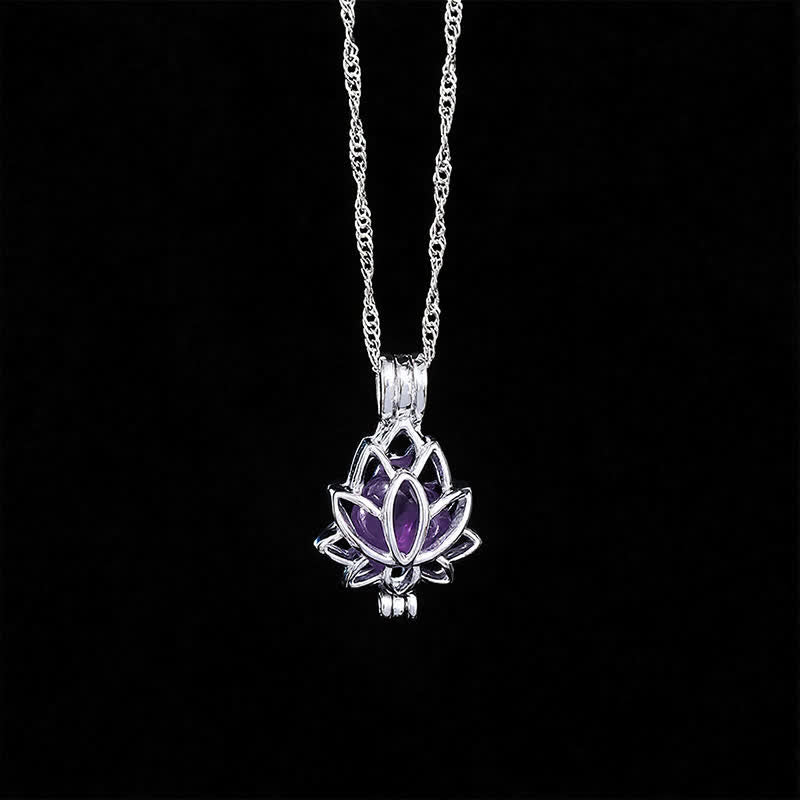Buddha Stones Amethyst-Titanstahl-Lotusanhänger-Halskette - image 1