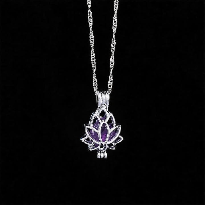 Buddha Stones Amethyst-Titanstahl-Lotusanhänger-Halskette - image 1