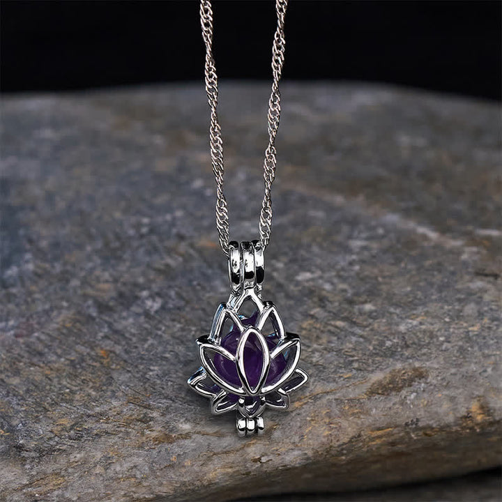Buddha Stones Amethyst-Titanstahl-Lotusanhänger-Halskette - image 2