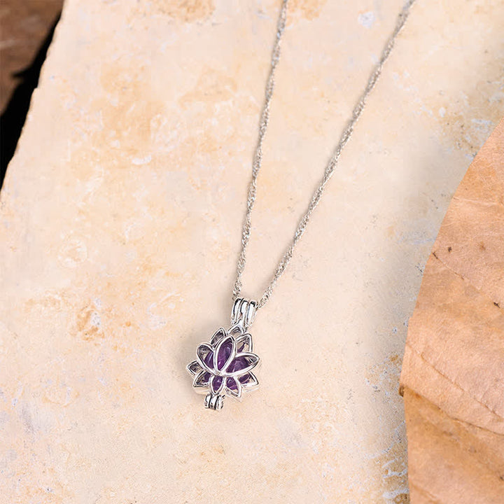 Buddha Stones Amethyst-Titanstahl-Lotusanhänger-Halskette - image 4