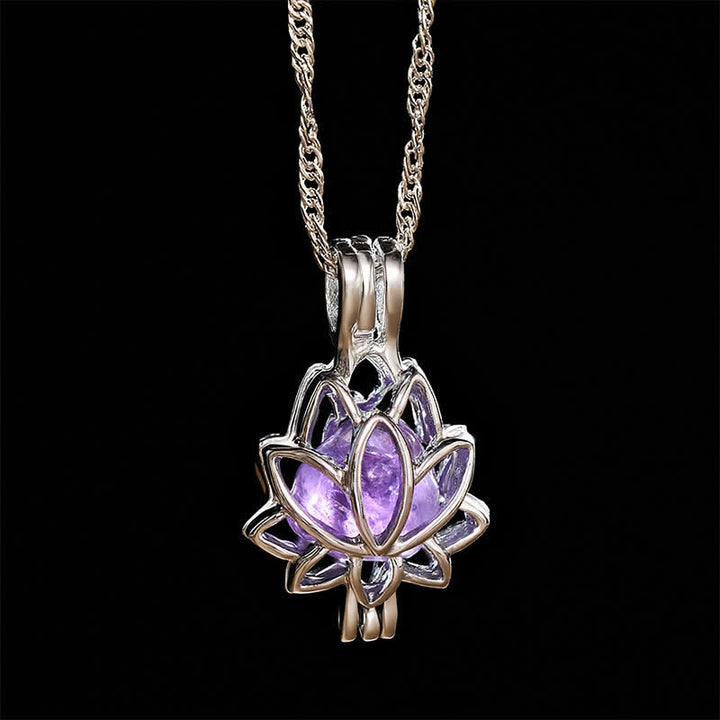 Buddha Stones Amethyst-Titanstahl-Lotusanhänger-Halskette - Amethyst (Meditation ♥ Balance) - image 0