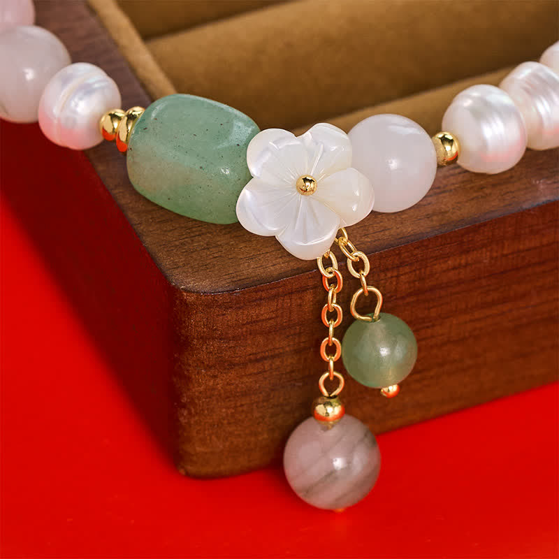 Buddha Stones Armband mit Süßwasserperle, grünem Achat und Blumenanhänger - image 9