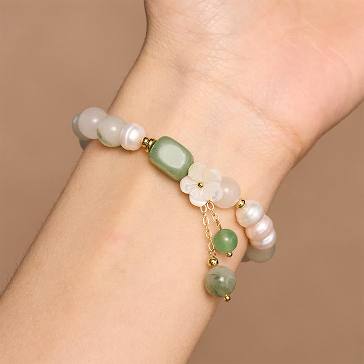 Buddha Stones Armband mit Süßwasserperle, grünem Achat und Blumenanhänger - image 8