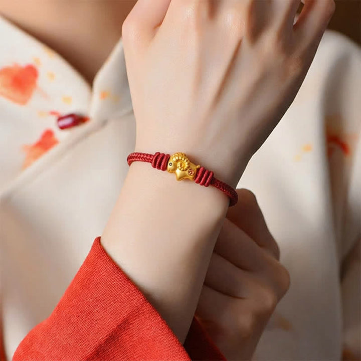 Buddha Stones Geflochtenes rotes Armband mit Ziegenanhänger - image 4