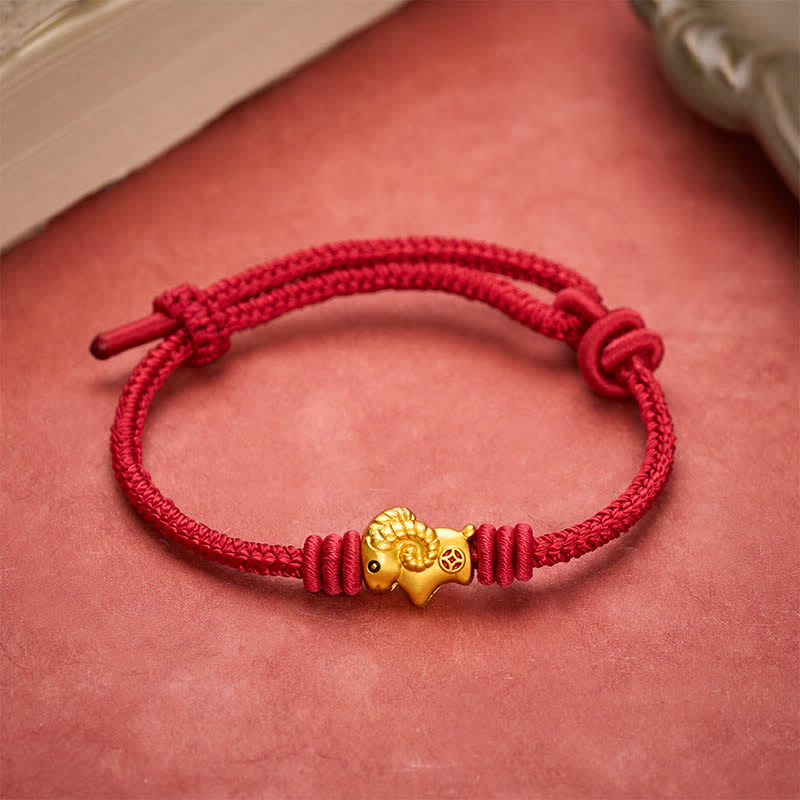 Buddha Stones Geflochtenes rotes Armband mit Ziegenanhänger - image 1