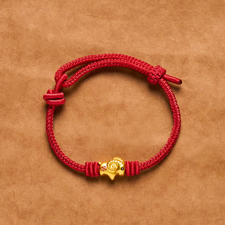 Buddha Stones Geflochtenes rotes Armband mit Ziegenanhänger - image 2