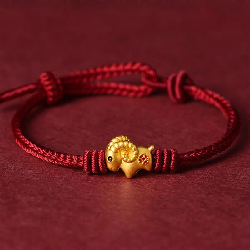 Buddha Stones Geflochtenes rotes Armband mit Ziegenanhänger - Roter Faden (Schutz ♥ Glück) - image 0