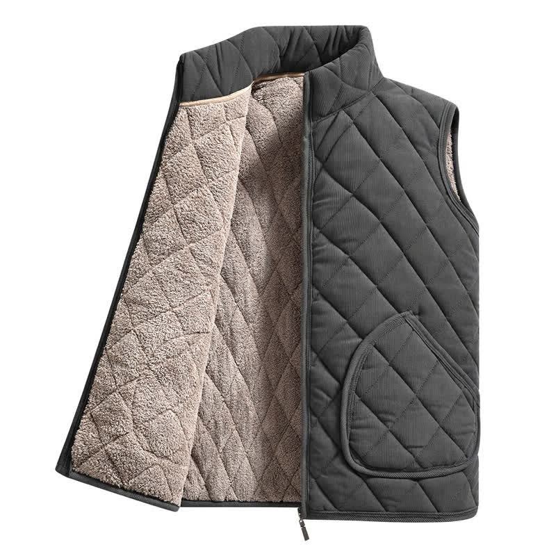 Buddha Stones Lässiges Winter-Tanktop mit Stehkragen, rautenförmigem Design, Reißverschluss und Taschen für Herren - Dunkelgrau - US/UK/AU38, EU48 (2XL) - image 0
