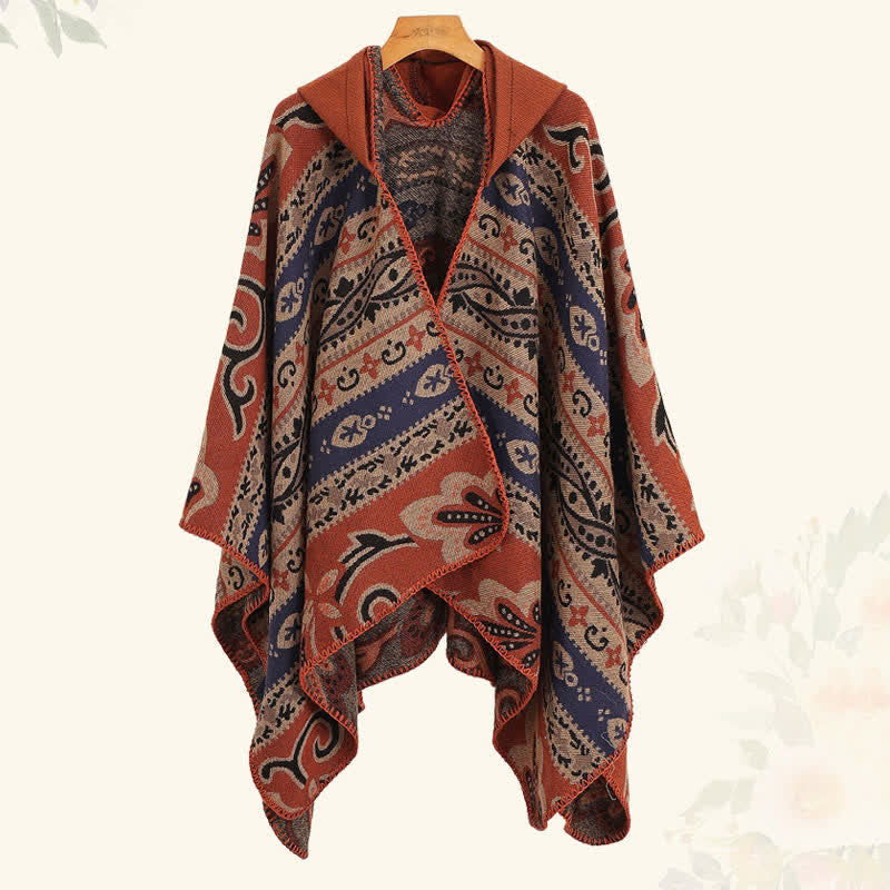Buddha Stones Herbst/Winter Kapuzenschal mit Paisley-Muster, geometrischem Boho-Stil für Damen - image 1