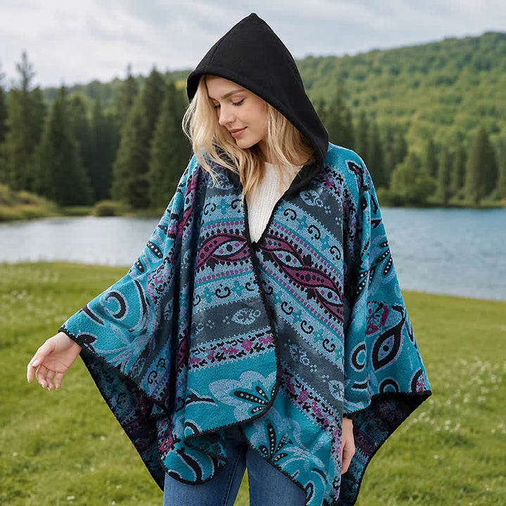 Buddha Stones Herbst/Winter Kapuzenschal mit Paisley-Muster, geometrischem Boho-Stil für Damen - image 13