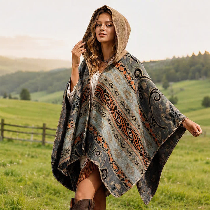 Buddha Stones Herbst/Winter Kapuzenschal mit Paisley-Muster, geometrischem Boho-Stil für Damen - image 16