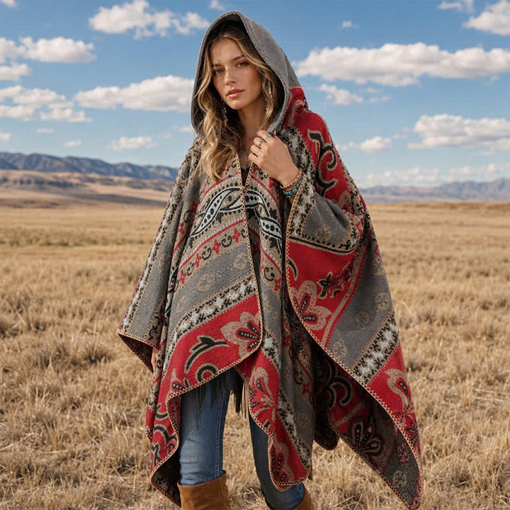 Buddha Stones Herbst/Winter Kapuzenschal mit Paisley-Muster, geometrischem Boho-Stil für Damen - image 19