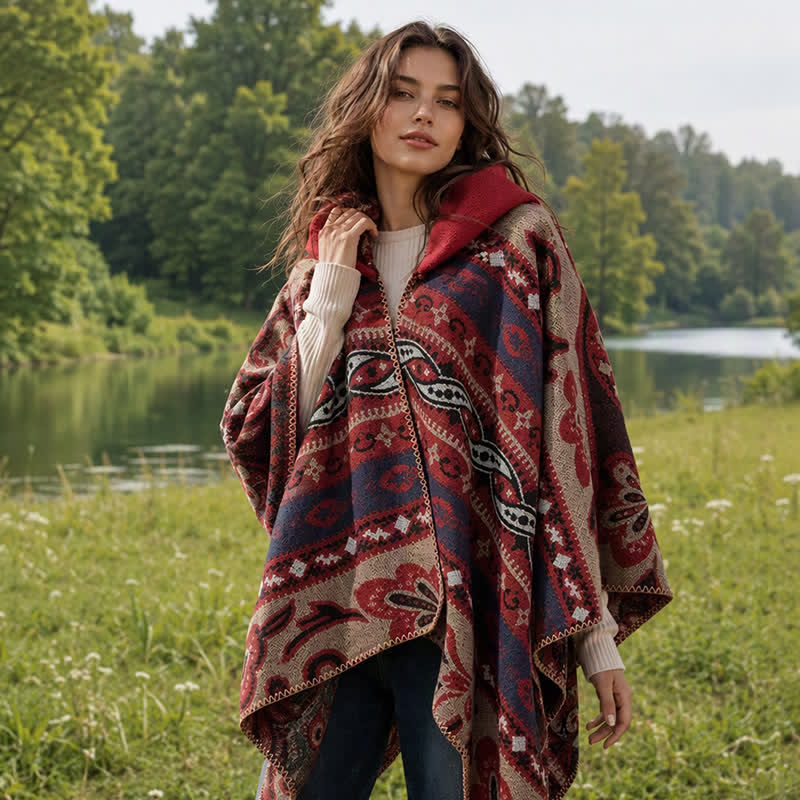 Buddha Stones Herbst/Winter Kapuzenschal mit Paisley-Muster, geometrischem Boho-Stil für Damen - image 23