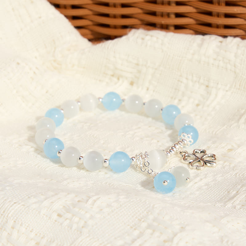 Buddha Stones Heilendes Armband mit Aquamarin, Katzenauge, herzförmigem vierblättrigem Kleeblatt - image 3