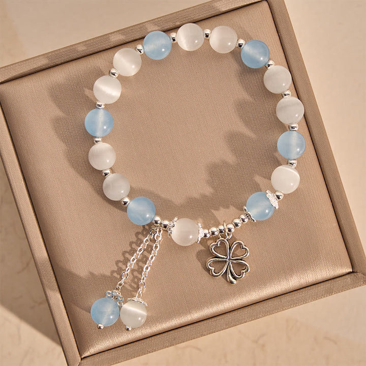 Buddha Stones Heilendes Armband mit Aquamarin, Katzenauge, herzförmigem vierblättrigem Kleeblatt - Aquamarin (Handgelenkumfang: 15–16 cm) - image 0