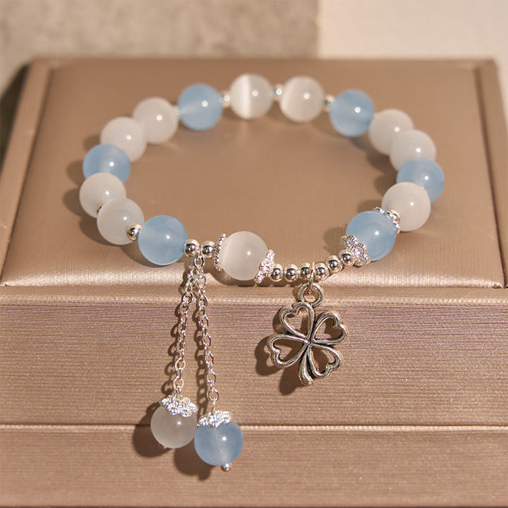 Buddha Stones Heilendes Armband mit Aquamarin, Katzenauge, herzförmigem vierblättrigem Kleeblatt - image 1