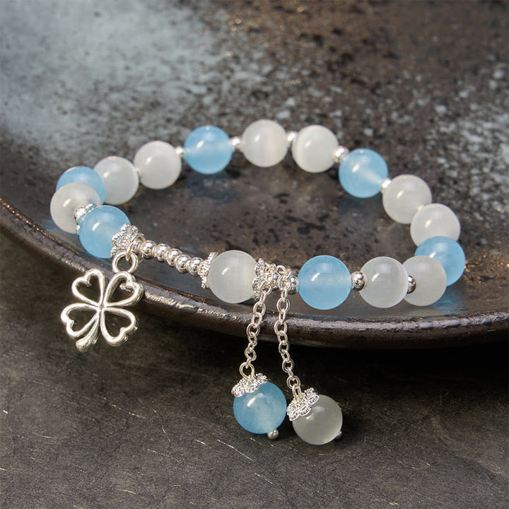 Buddha Stones Heilendes Armband mit Aquamarin, Katzenauge, herzförmigem vierblättrigem Kleeblatt - image 2