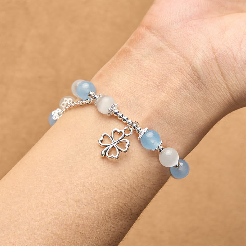 Buddha Stones Heilendes Armband mit Aquamarin, Katzenauge, herzförmigem vierblättrigem Kleeblatt - image 4