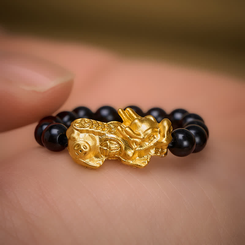 Buddha Stones Schwarzer Obsidian-Kupfer-Pi-Xiu-Mini-Stretch-Perlenring für Stärke und Energie - image 9