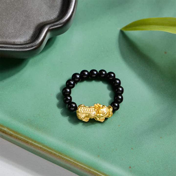 Buddha Stones Schwarzer Obsidian-Kupfer-Pi-Xiu-Mini-Stretch-Perlenring für Stärke und Energie - image 10