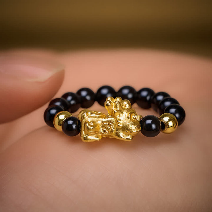 Buddha Stones Schwarzer Obsidian-Kupfer-Pi-Xiu-Mini-Stretch-Perlenring für Heilung und Energie - image 9