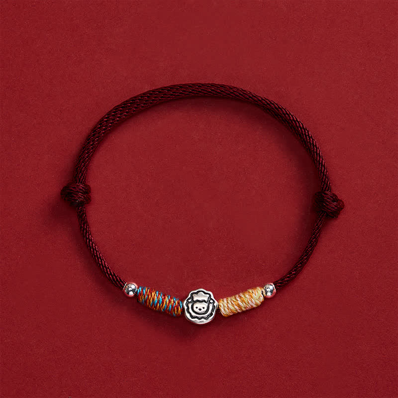 Buddha Stones Jahr des Schafes Armband aus 999er Sterlingsilber mit rotem Faden – Symbol für Glück und Schutz im chinesischen Tierkreiszeichen - Ziege - image 0