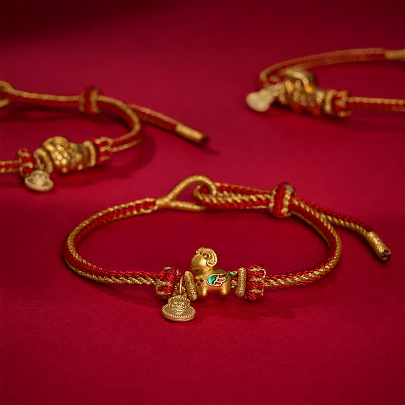 Buddha Stones Jahr des Schafes Kupfer Niedliches Schaf Lamm Kürbis Rote Schnur Stärke Armband - image 1