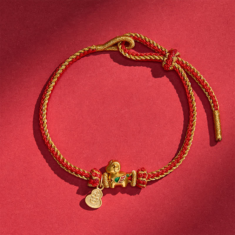 Buddha Stones Jahr des Schafes Kupfer Niedliches Schaf Lamm Kürbis Rote Schnur Stärke Armband - image 2